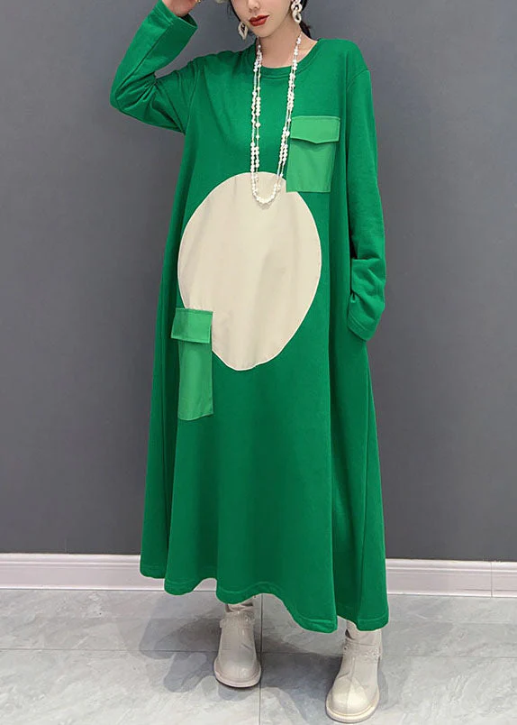 Art Green O Neck Cotton baggy dresses Dress Spring - Image 2