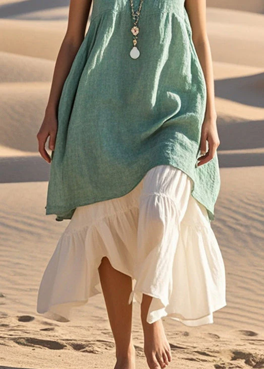 Art Green Oversized Patchwork Cotton Vacation Dresses Summer - Image 4