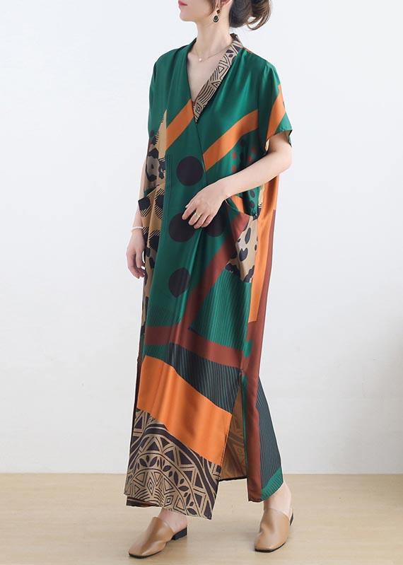 Mysterious Summer-Art Green Ankle Dress Summer Chiffon Dress - Image 3