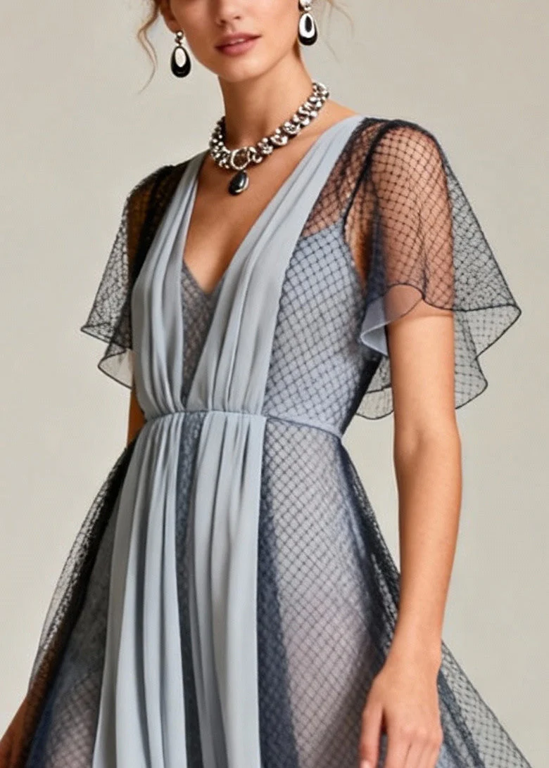 Art Grey Hollow Out Exra Large Hem Tulle Maxi Dresses Summer - Image 2