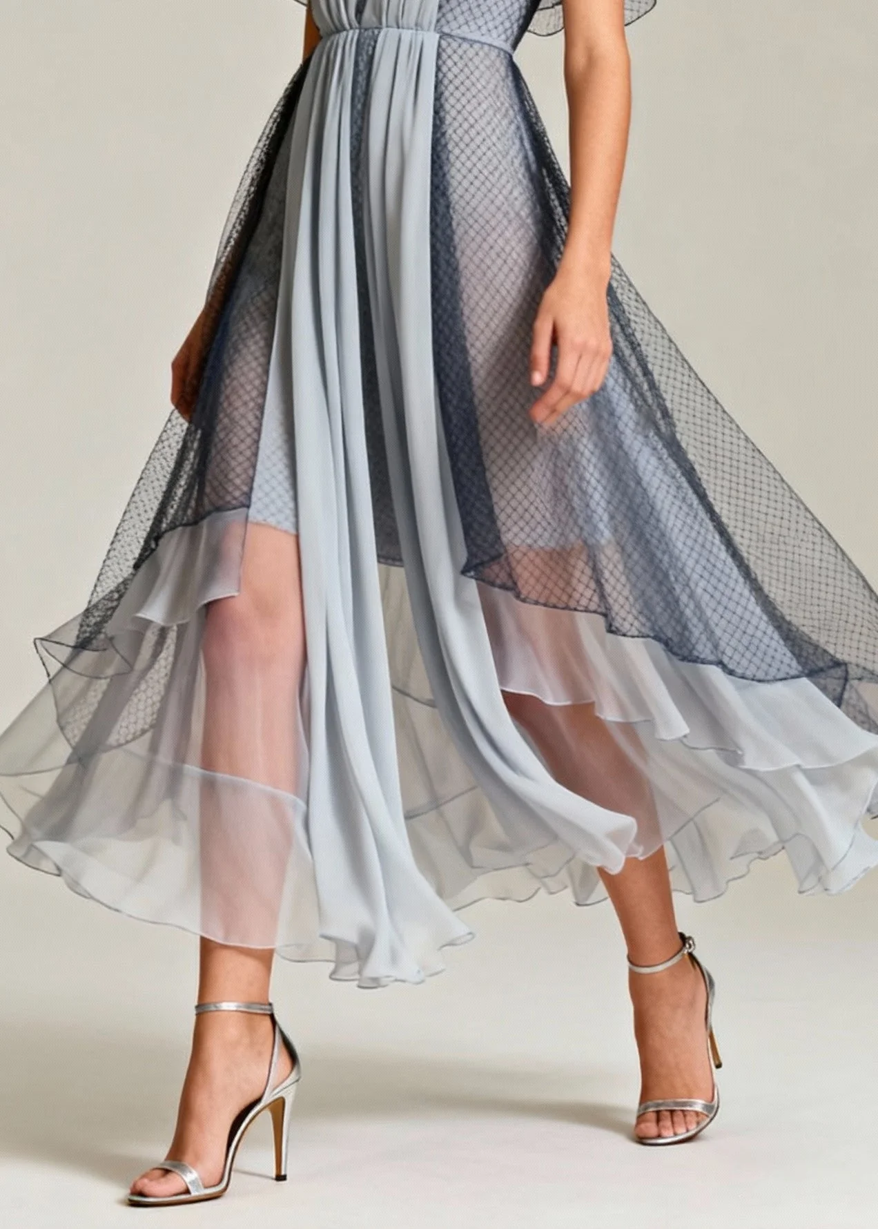 Art Grey Hollow Out Exra Large Hem Tulle Maxi Dresses Summer - Image 4