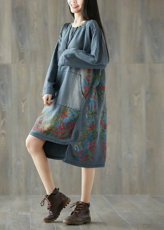 Art Grey O-Neck Asymmetrical Pullover Streetwear dresses Spring - Image 2