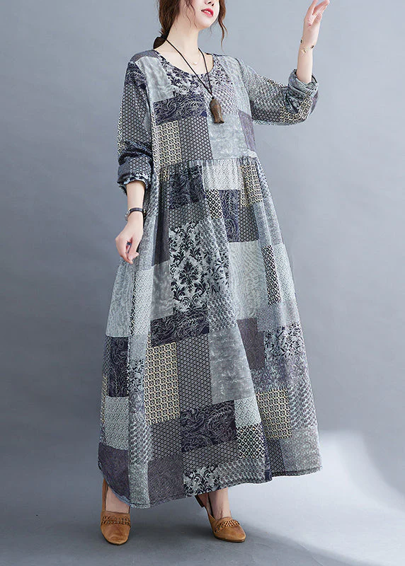 Art Grey Oversized Plaid Exra Large Hem Cotton Holiday Dress Spring - Image 2