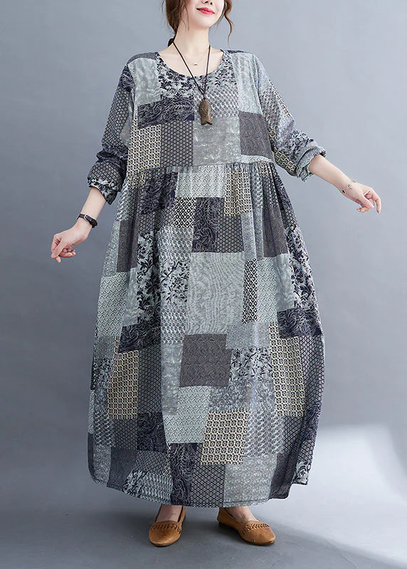 Art Grey Oversized Plaid Exra Large Hem Cotton Holiday Dress Spring - Image 4