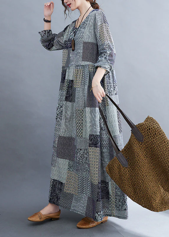 Art Grey Oversized Plaid Exra Large Hem Cotton Holiday Dress Spring - Image 5
