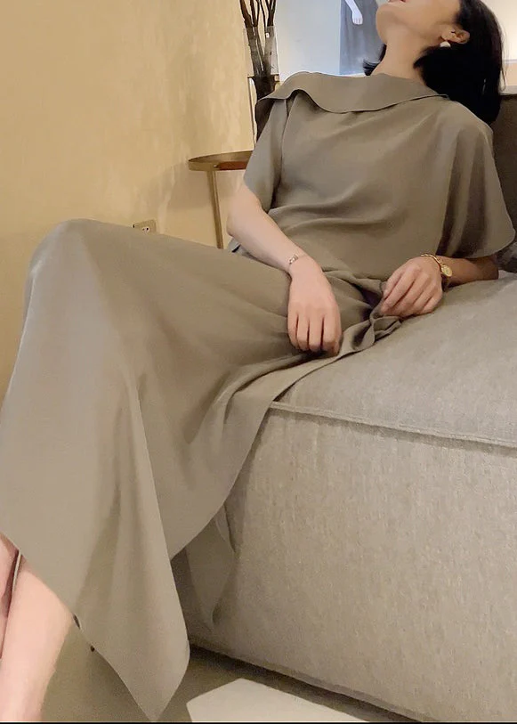 Art Grey Ruffled Asymmetrical Patchwork Cotton Dress Summer - Image 4