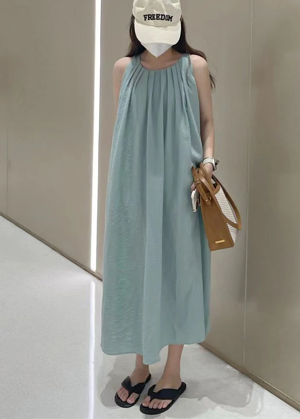 Art Lake Blue Backless Cotton A Line Holiday Dress Sleeveless - Image 2