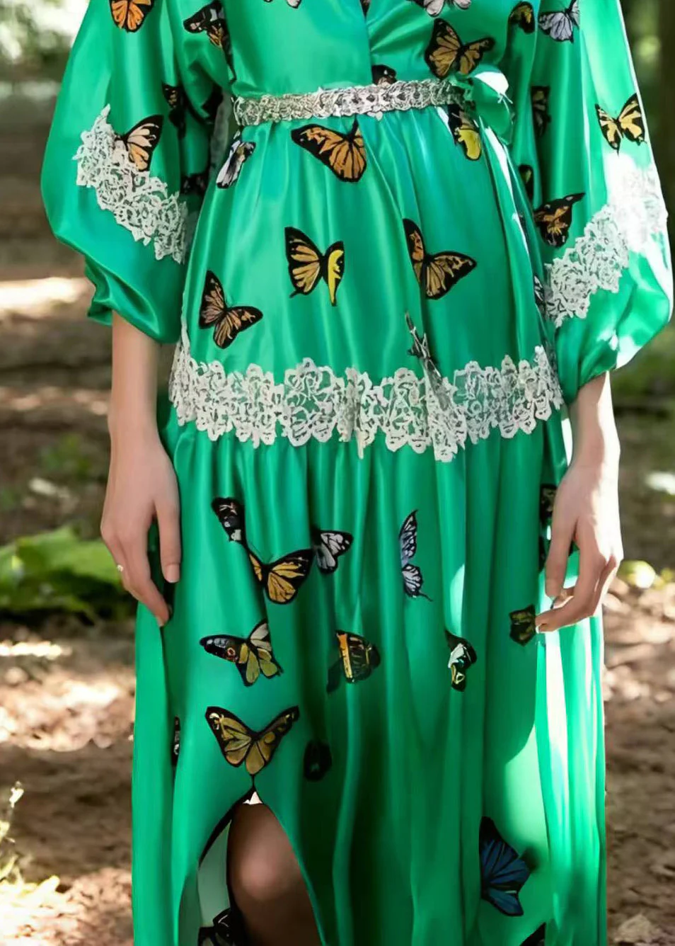Art Lake Green Butterfly Silk Holiday Dress Summer - Image 4