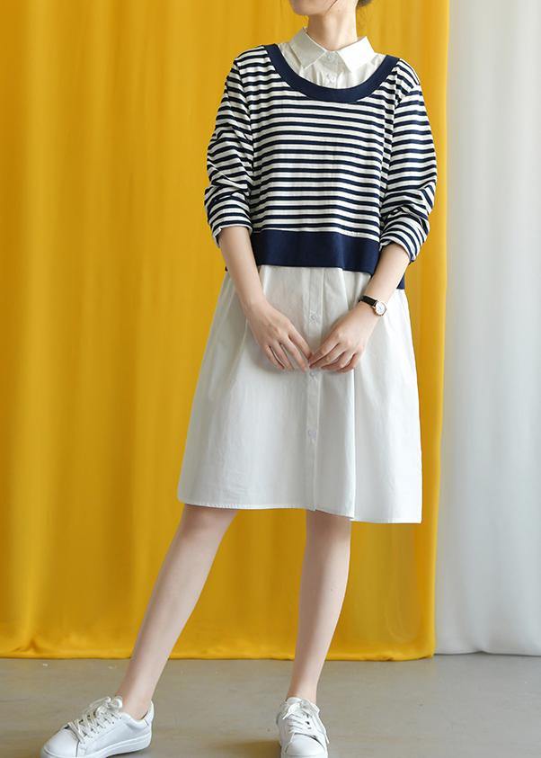 Art lapel false two pieces cotton dress silhouette Inspiration white dress fall - Image 3
