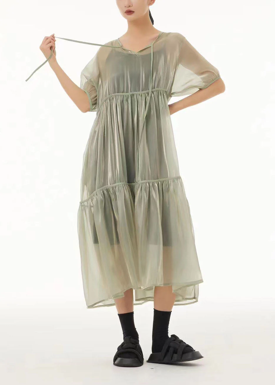 Art Light Green Oversized Lace Up Tulle Dress Women Sets 2 Pieces Summer - Image 3