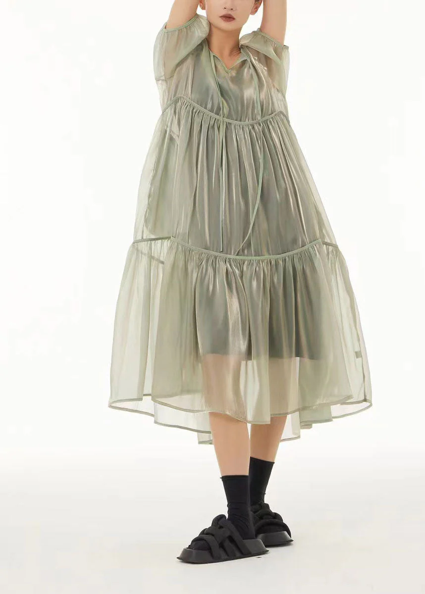 Art Light Green Oversized Lace Up Tulle Dress Women Sets 2 Pieces Summer - Image 4