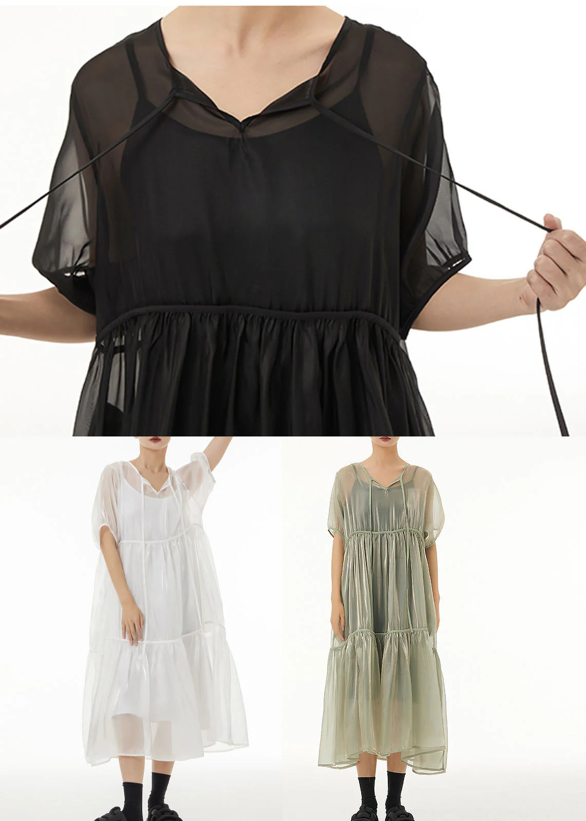 Art Light Green Oversized Lace Up Tulle Dress Women Sets 2 Pieces Summer - Image 5