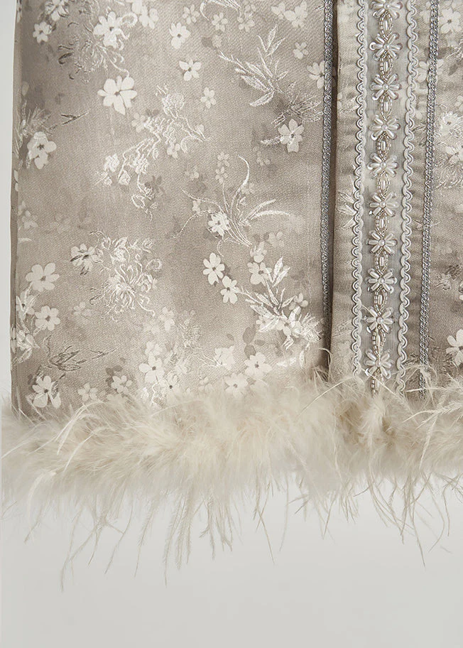 Art Light Grey Jacquard Patchwork Feather Silk Vests Fall - Image 5