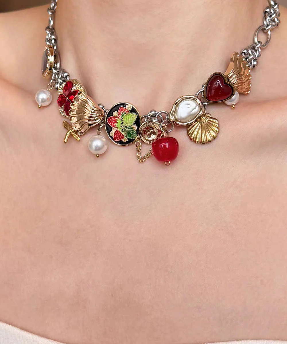 Art Multicolor Stainless Steel Shell Pearl Pendant Necklace