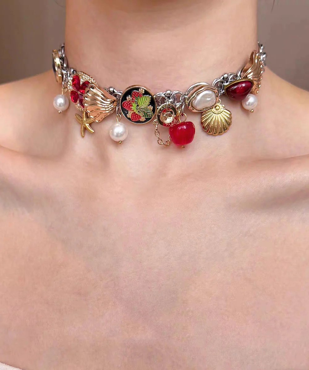 Art Multicolor Stainless Steel Shell Pearl Pendant Necklace - Image 3