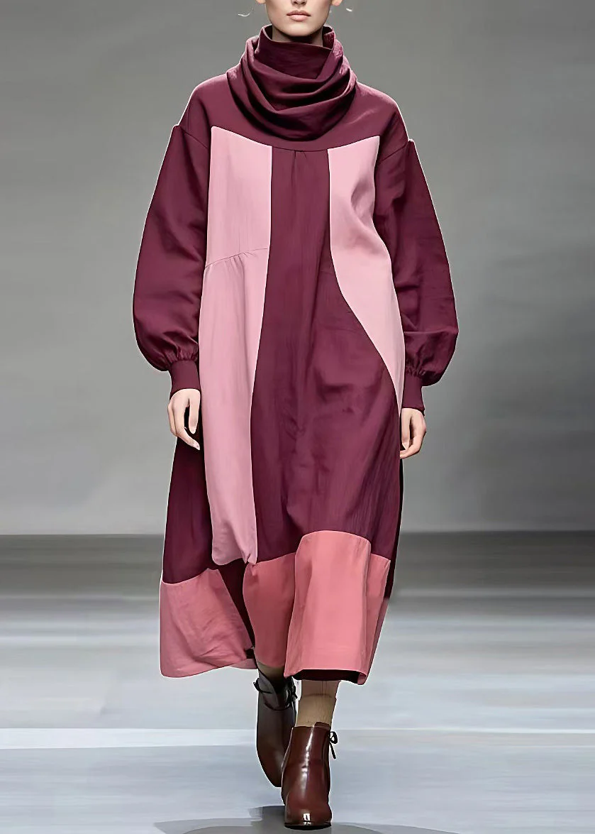 Art Multicolor Turtle Neck Long Dresses Long Sleeve - Image 2