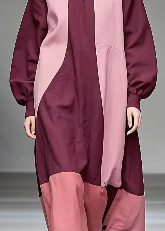 Art Multicolor Turtle Neck Long Dresses Long Sleeve - Image 4