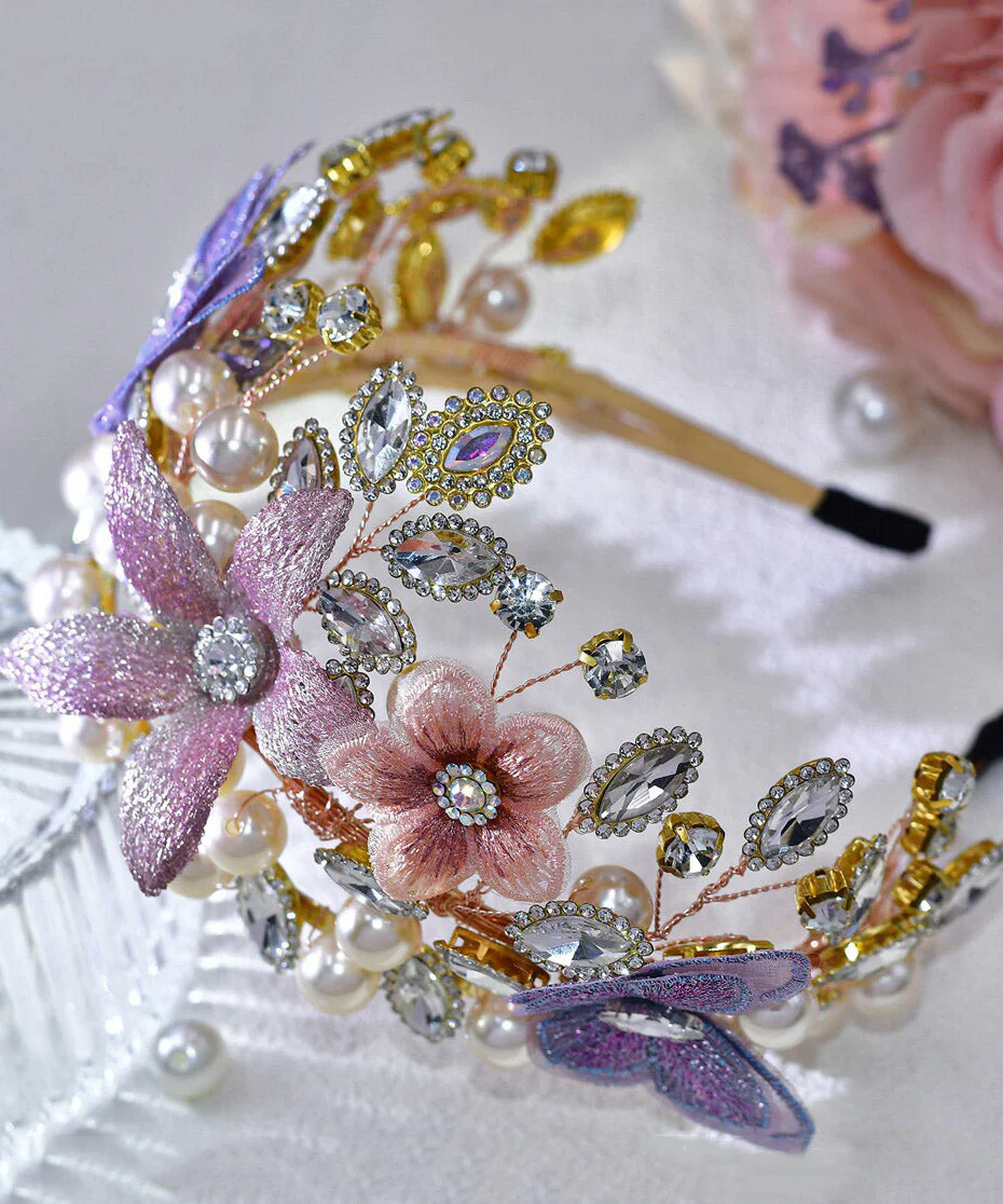 Art Multicolor Zircon Crystal Pearl Floral HairPiece - Image 3