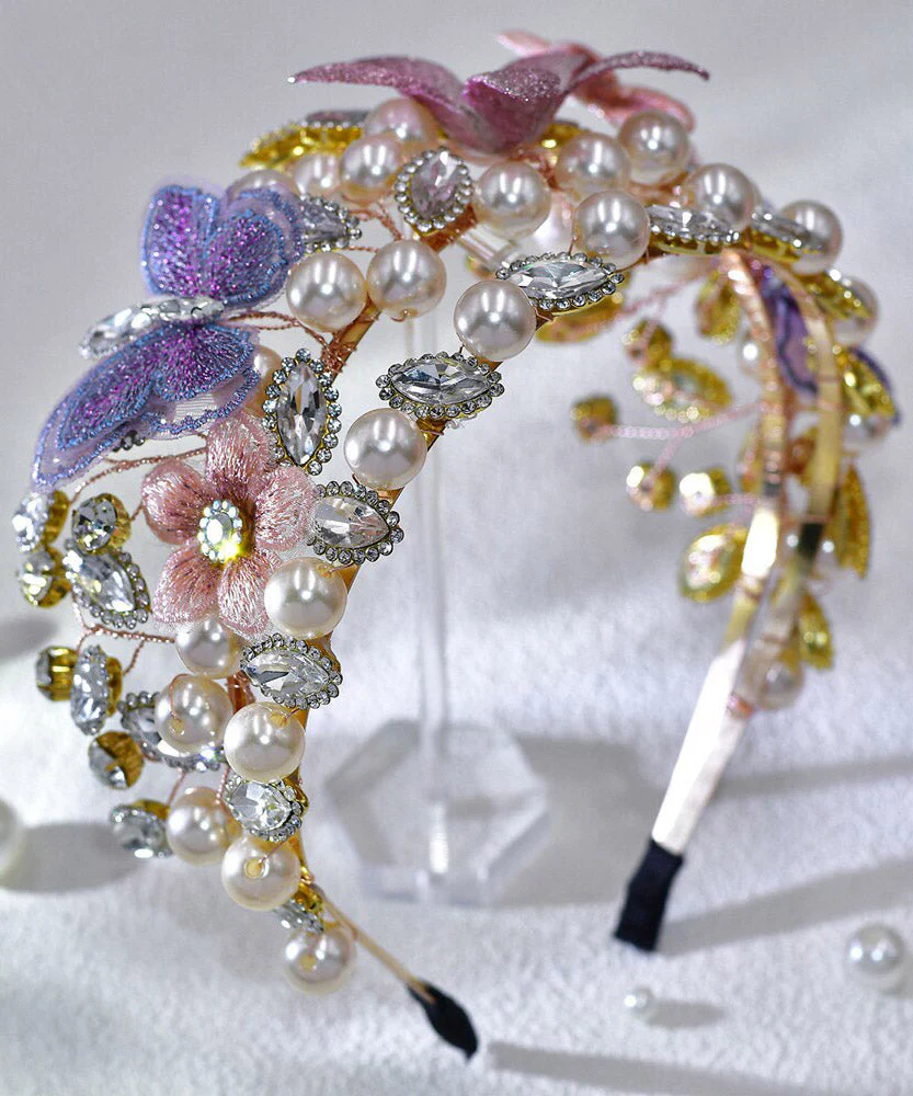 Art Multicolor Zircon Crystal Pearl Floral HairPiece - Image 5