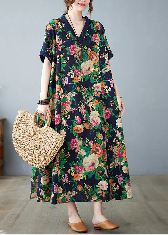 Art Navy Print Cotton Dress Oversized Summer - Image 2