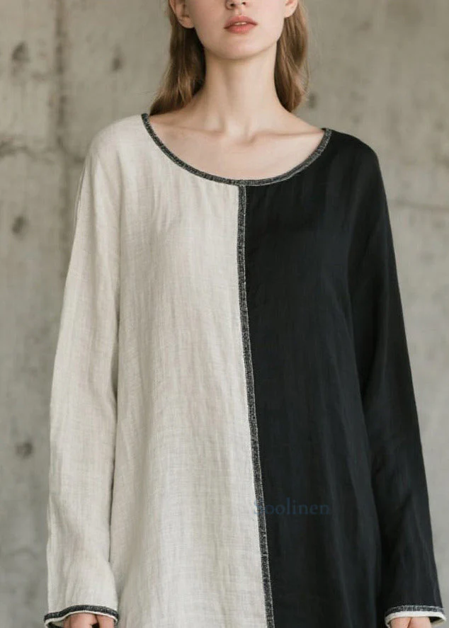 Art O-Neck Asymmetrical Patchwork Cotton Maxi Dresses Spring - Image 2