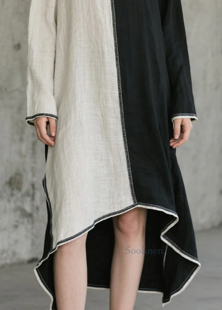 Art O-Neck Asymmetrical Patchwork Cotton Maxi Dresses Spring - Image 4