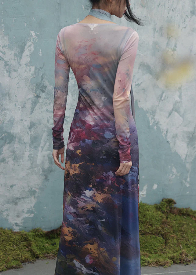 Art O-Neck Butterfly Print Tulle Two Pieces Set Fall - Image 5