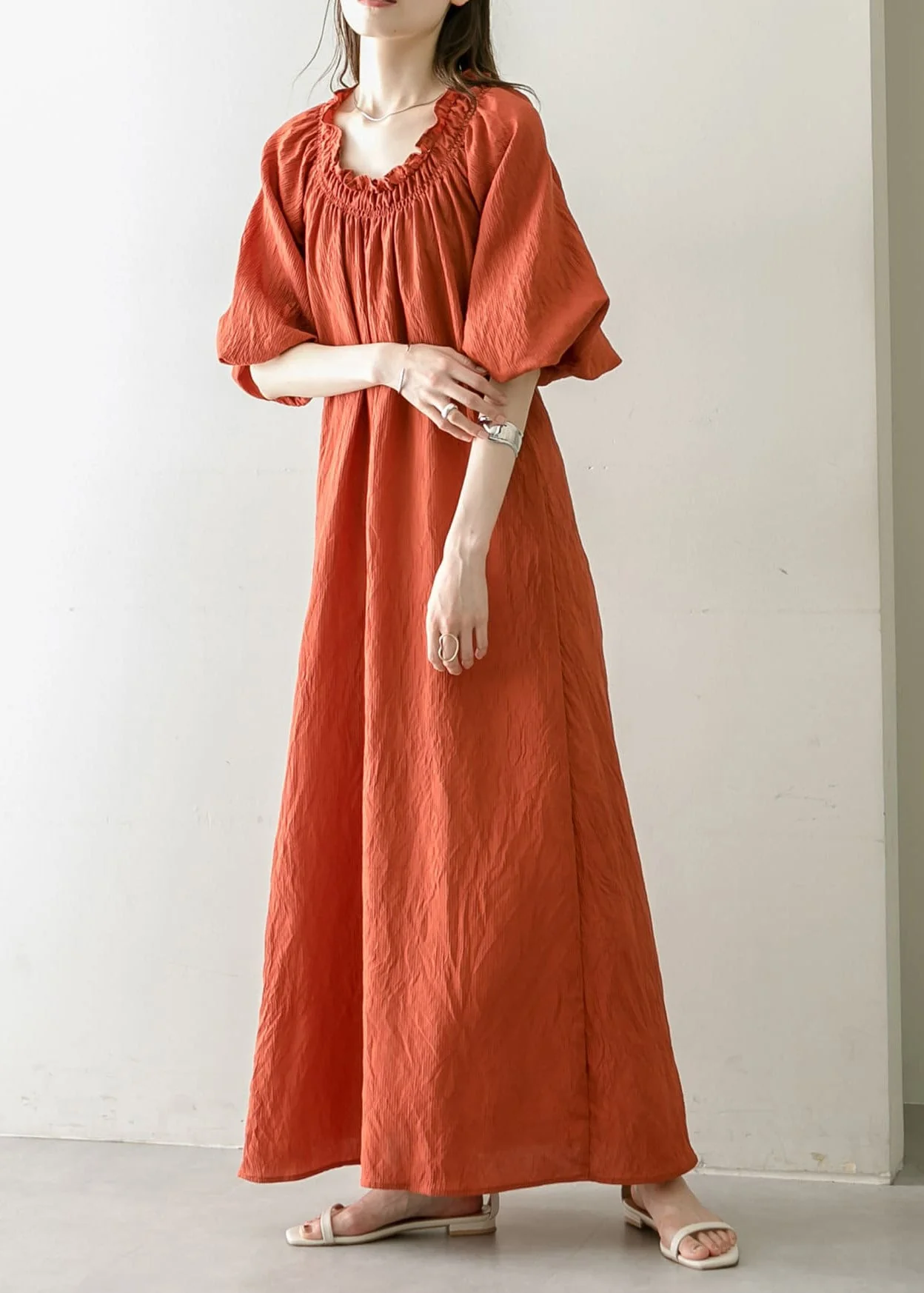 Art Orange Cold Shoulder Cotton Holiday Dresses Summer - Image 2
