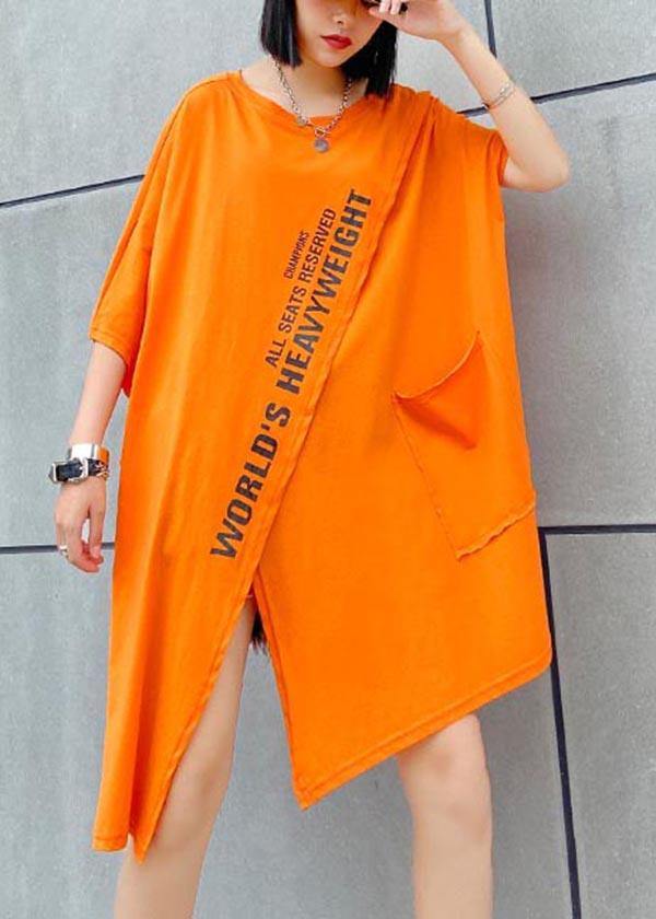Art Orange Graphic asymmetrical design Pockets Dresses Summer - Image 2