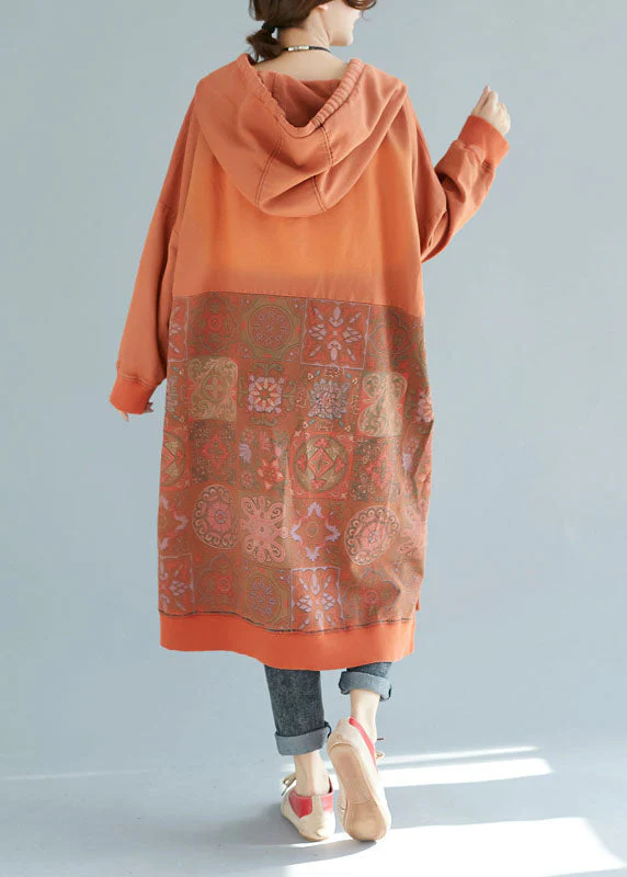 Art Orange Hooded Patchwork Cotton Dresses Spring - Image 4