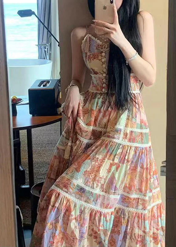 Art Photo Color V Neck Print Patchwork Spaghetti Strap Dress Summer - Image 2