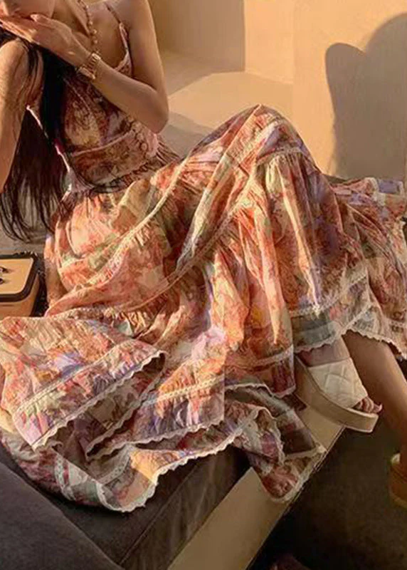 Art Photo Color V Neck Print Patchwork Spaghetti Strap Dress Summer - Image 4