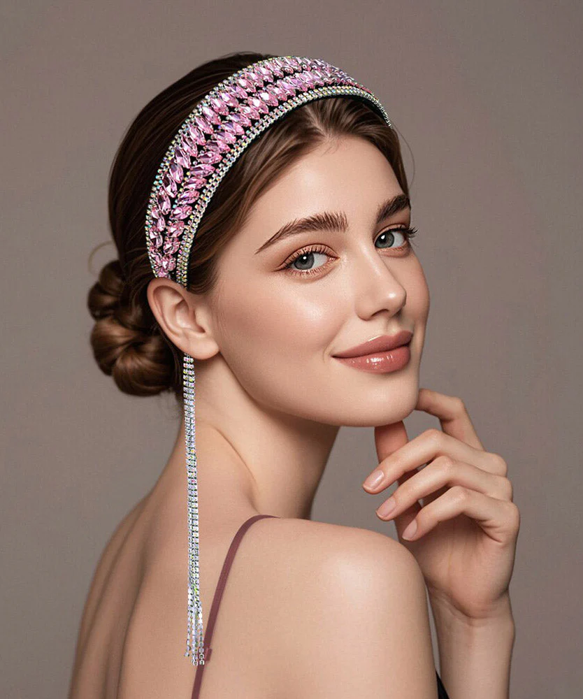Art Pink Acrylic Crystal Zircon HairPiece - Image 3