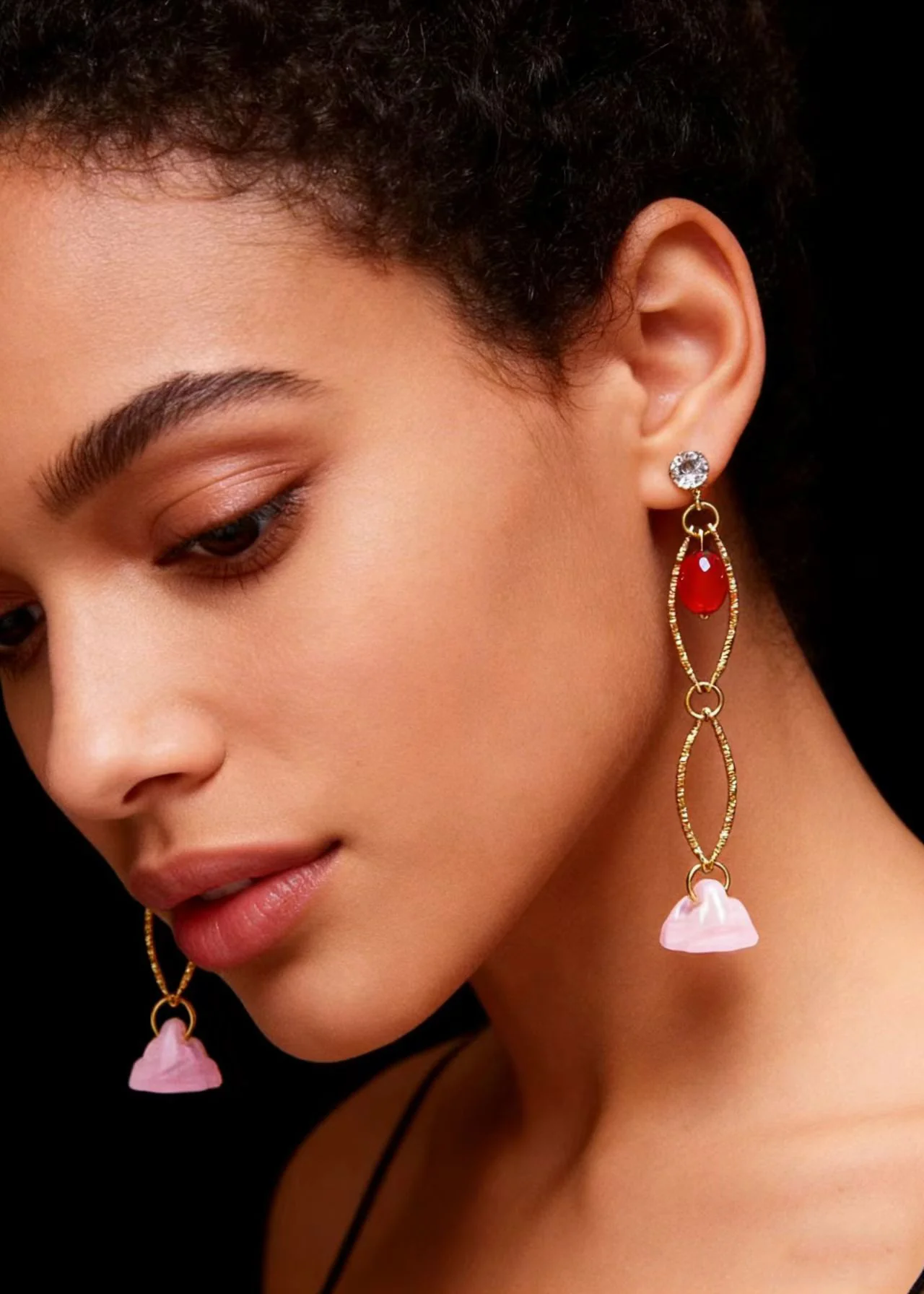 Art Pink Acrylic Zircon Hollow-out Original design Drop Earrings - Image 2