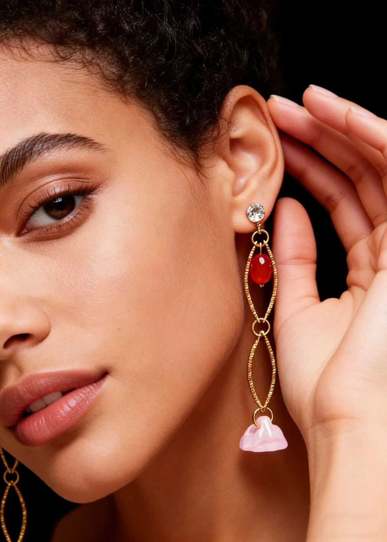 Art Pink Acrylic Zircon Hollow-out Original design Drop Earrings - Image 3