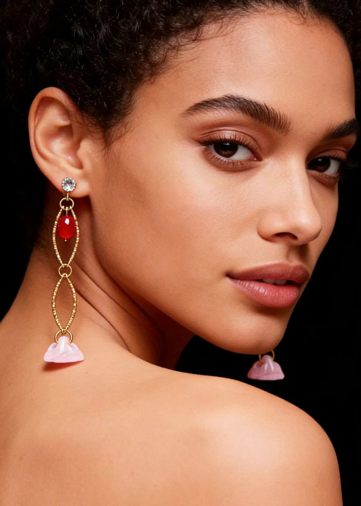 Art Pink Acrylic Zircon Hollow-out Original design Drop Earrings - Image 4