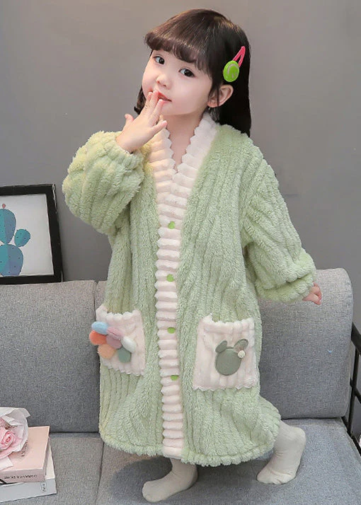 Art Pink Button Patchwork Fluffy Girls Pajamas Dress Long Sleeve - Image 2