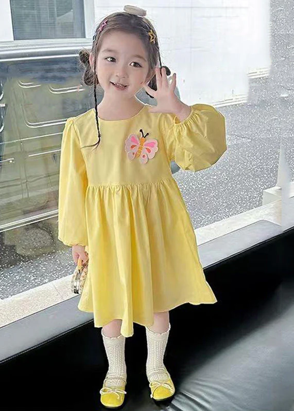 Art Pink Wrinkled Patchwork Girls Holiday Dress Long Sleeve - Image 2