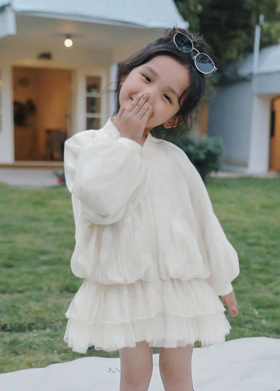 Art Pink Zip Up Pockets Patchwork Tulle Girls Dress Fall - Image 3