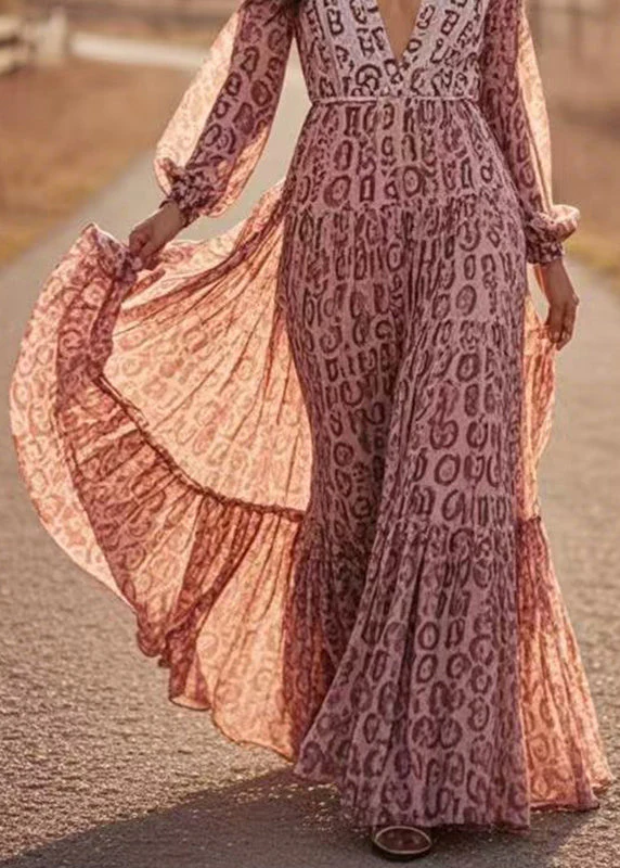 Art Print Tunic Chiffon Vacation Maxi Dresses Spring - Image 4