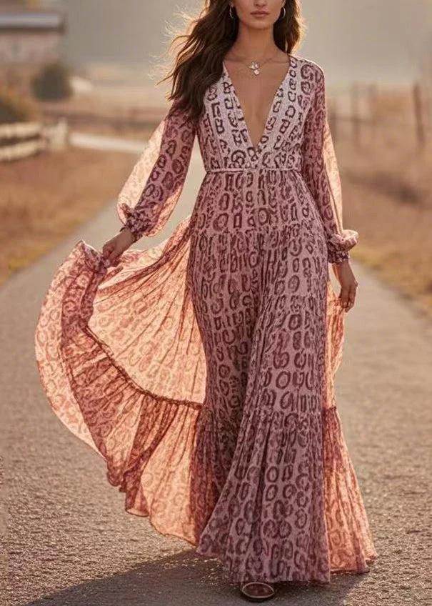 Art Print Tunic Chiffon Vacation Maxi Dresses Spring - Image 5