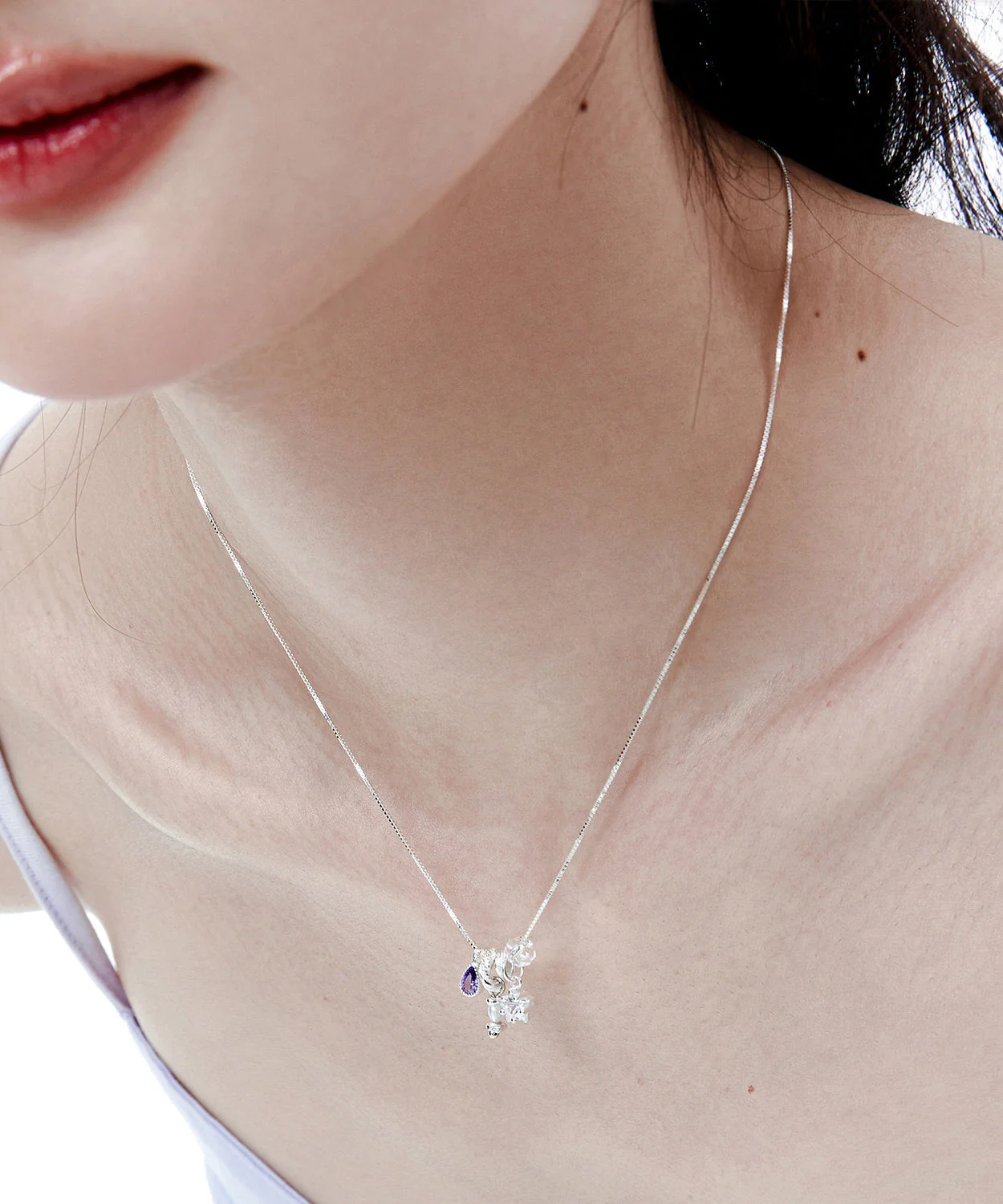 Art Purple Crystal Five Pointed Star Silver Pendant Necklace - Image 5