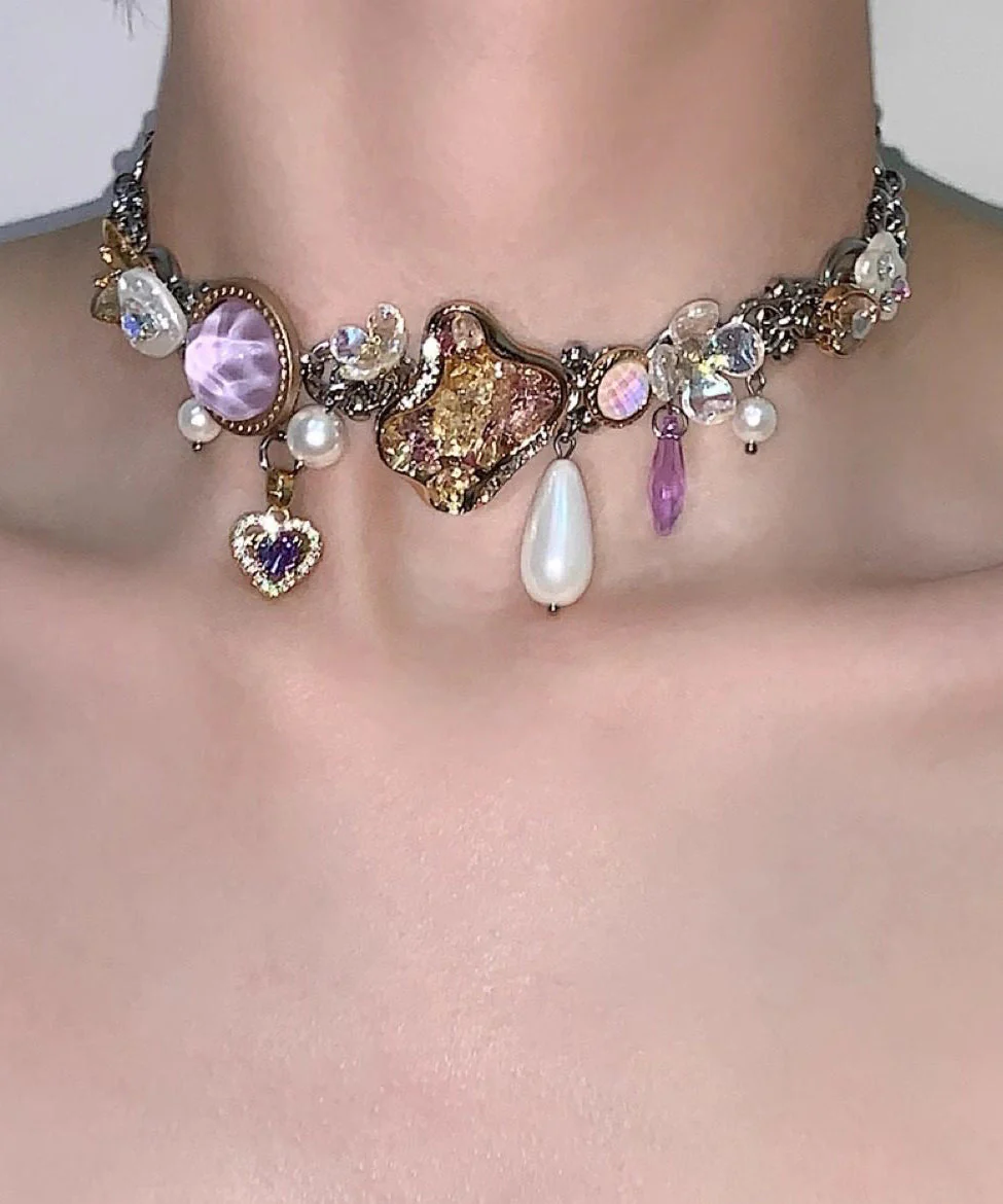 Art Purple Crystal Water Droplet Adjustable Titanium Steel Choker - Image 2