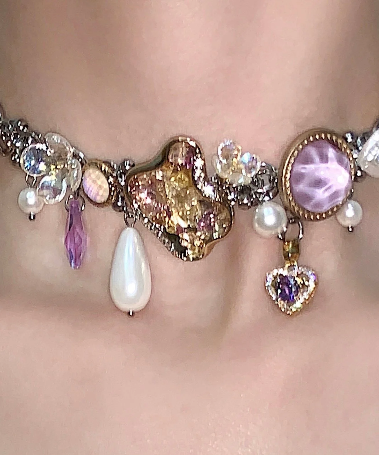 Art Purple Crystal Water Droplet Adjustable Titanium Steel Choker - Image 4
