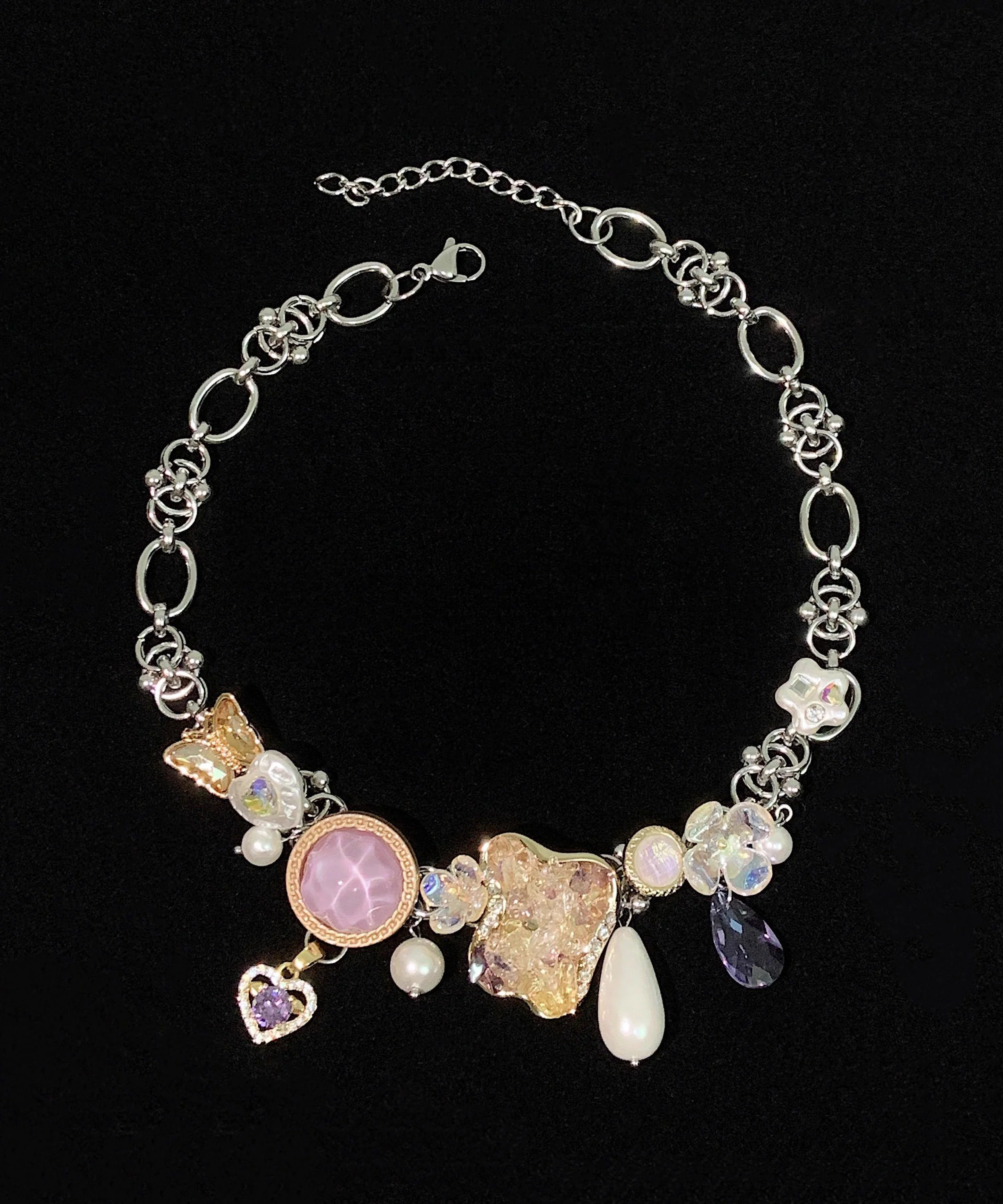 Art Purple Crystal Water Droplet Adjustable Titanium Steel Choker - Image 5