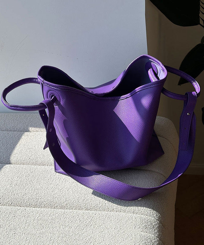 Art Purple Faux Leather Versatile Tote Bag - Image 2