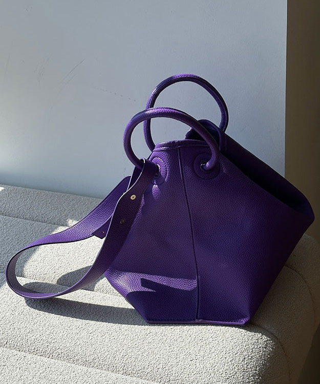 Art Purple Faux Leather Versatile Tote Bag - Image 4