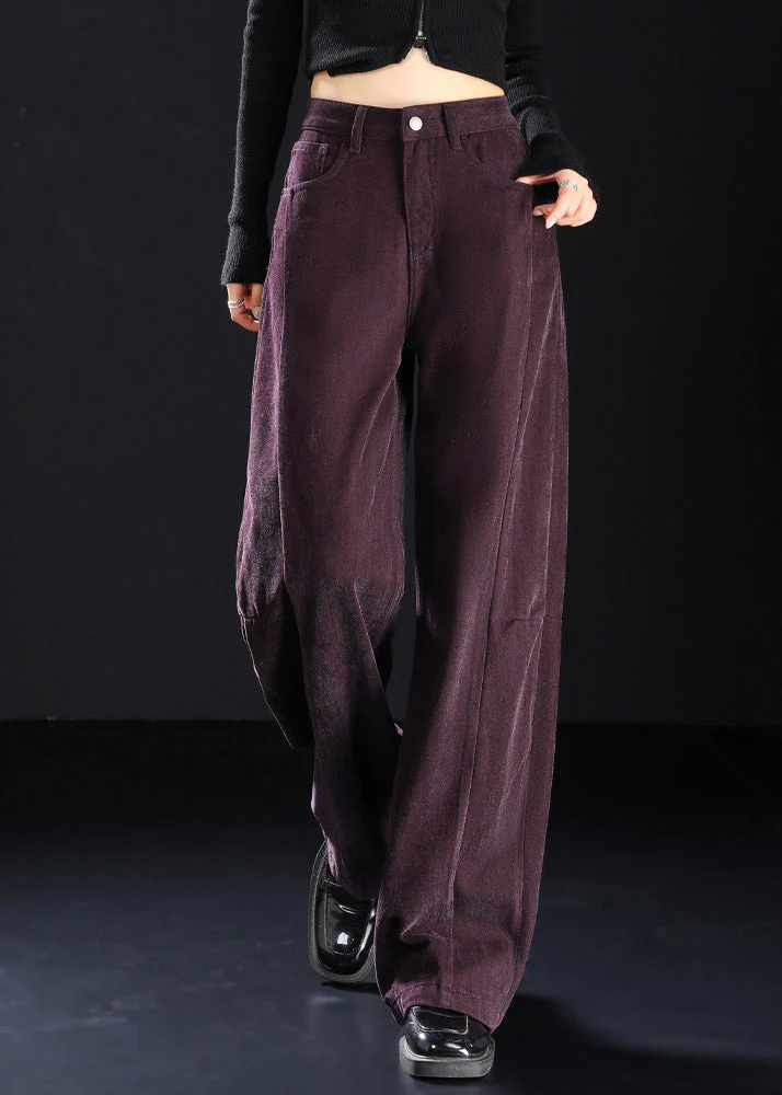 Art Purple Pockets High Waist Denim Pants Spring - Image 2