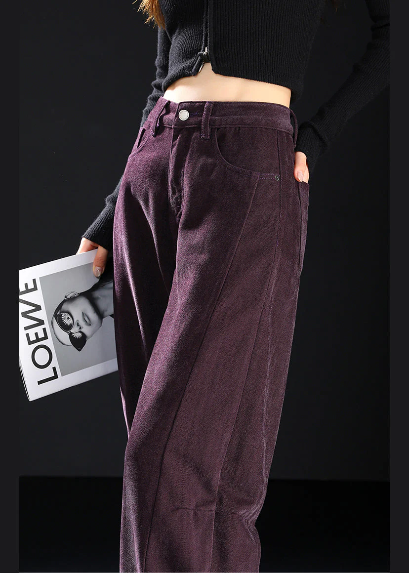 Art Purple Pockets High Waist Denim Pants Spring - Image 5