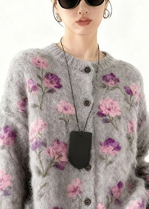 Art Purple Tasseled Floral Cozy Knit Coats Spring - Image 3